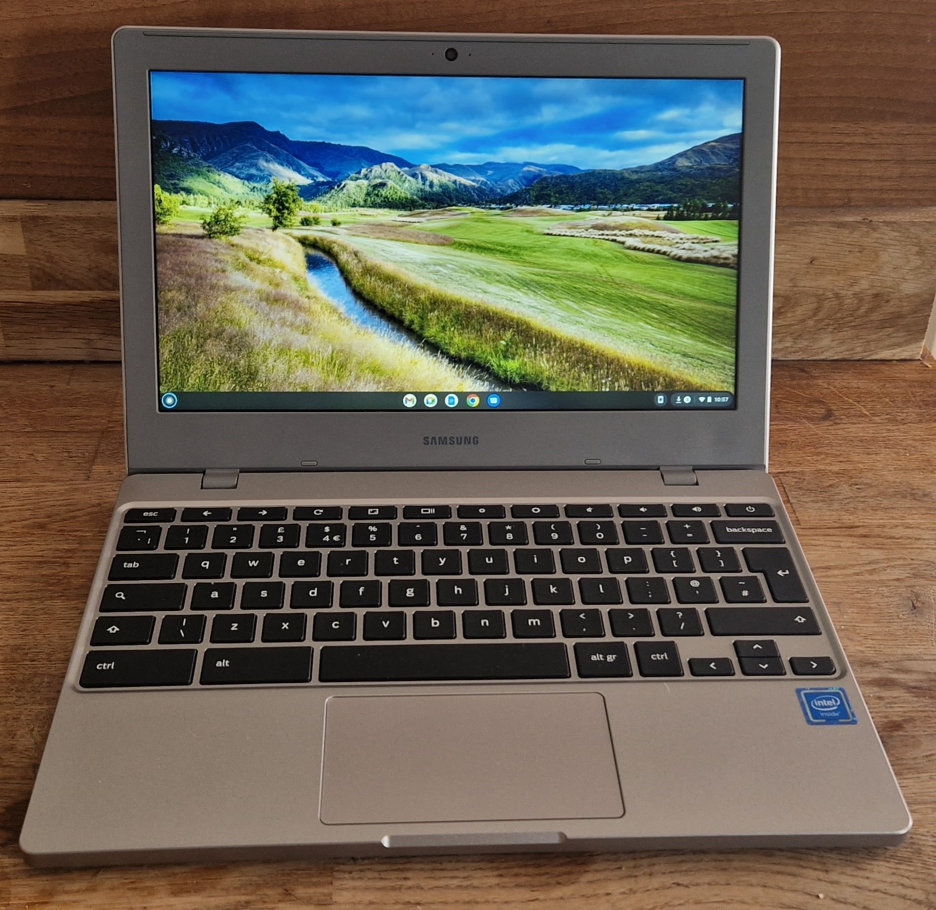 Samsung Chromebook 4. Operating System: Chrome OS Processor: Intel Celeron N4000 2.6Ghz Memory: 4Gb Display: 11.6” LED Screen Storage: 32Gb eMMC Disk